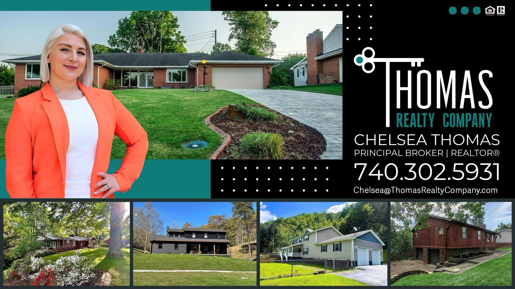 Thomas Realty logo and photo of Chelsea Thomas